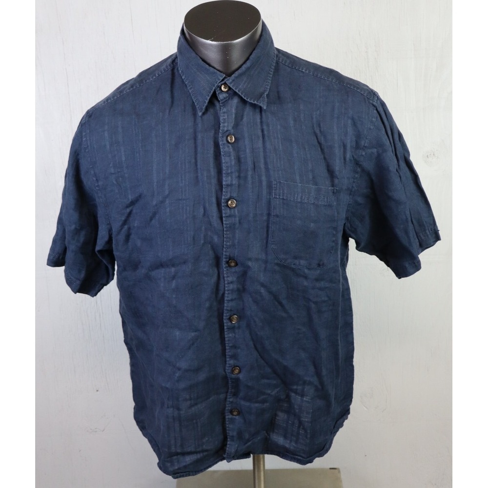 Tommy Bahama Short Sleeve Button Front Shirt Linen Mens Size Large L Blue